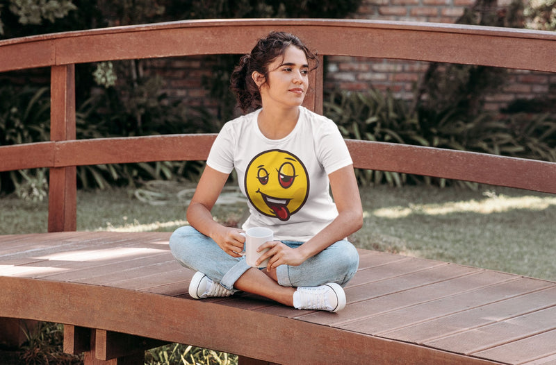 Exhausted Emoji Print Women's Round Neck T-Shirt | 190GSM Cotton - kayzers
