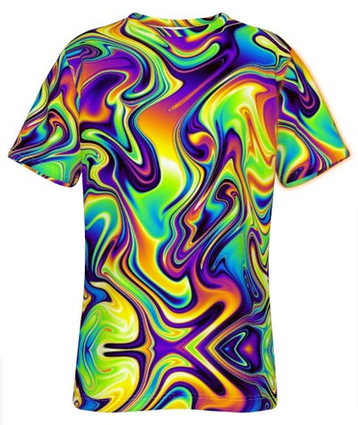 Abstract Liquid Paint Psychedelic Waves Swirls Lsd Dmt Print Men's O-Neck T-Shirt - kayzers