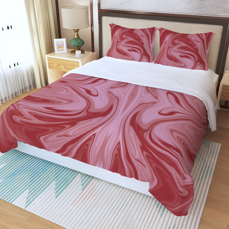 Pink Wine Red Abstract Liquid Three Piece Duvet Cover Set - kayzers