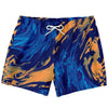 Abstract Liquid Blue Ink Yellow Print Beach Swim Trunks Shorts - kayzers