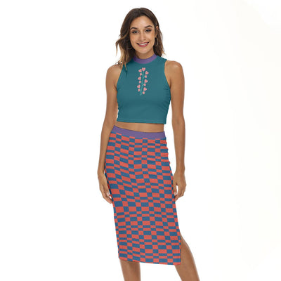 Boho Beach Style Floral Casual Geometric Women's Tank Top & Split High Skirt Set