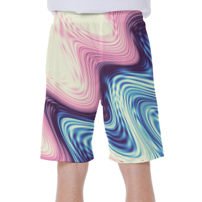 Wavy Marble Pattern Print Men's Beach Hawaiian Shorts
