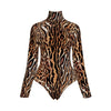 Leopard Tiger Animal Print Women's Turtleneck Long Sleeve Bodysuit