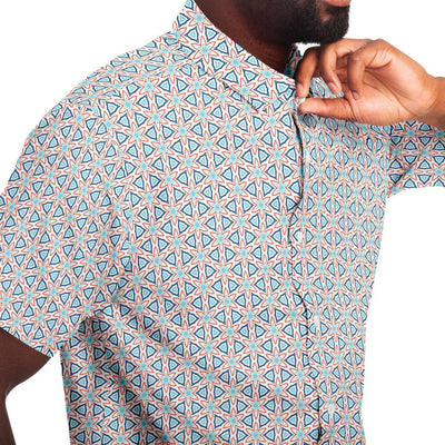 Geometric Floral Print Men's Short Sleeve Button Down Shirt - kayzers