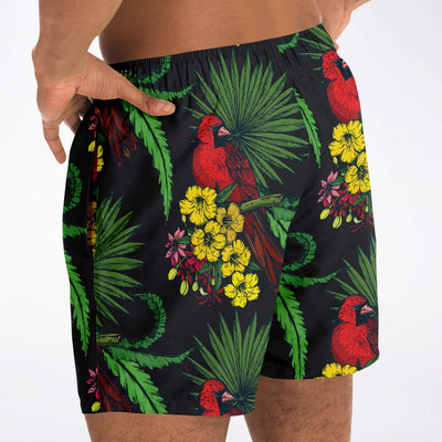 Tropical Print Macaw Yellow Flowers Floral Matching Shirt And Shorts Set, Matching Beach Hawaiian Sets - kayzers