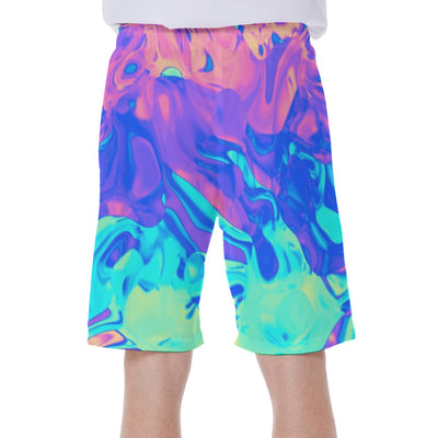 Ombre Cotton Candy Bubble Gum Holographic Iridescence Cloud Abstract Print Men's Beach Shorts