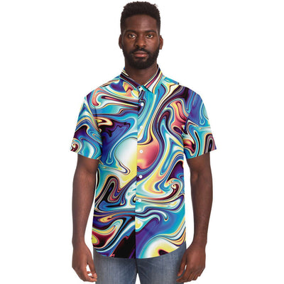 Abstract Liquid Paint Swirls Psychedelic Festival Edm Rave Lsd Dmt Men's Matching Shirt And Shorts Set, Matching Beach Hawaiian Sets - kayzers