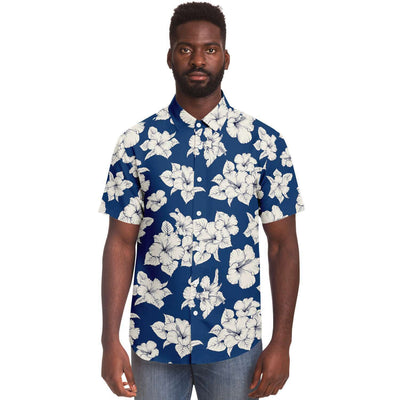 White Hibiscus Flowers Print Floral Tropical Shirt Matching Shirt And Shorts Set, Matching Beach Hawaiian Sets - kayzers