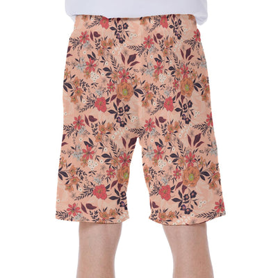 Peach Tropical Flowers Floral Print Men's Beach Hawaiian Shorts