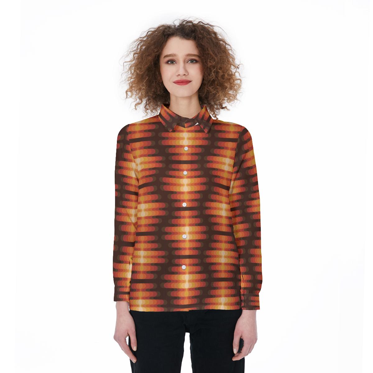 Retro 60's 70's Hipster Geometric Flamey Pattern Women's Shirt