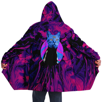 Trippy Cat EDM Rave Acid LSD Festival Print Unisex Cloak - kayzers