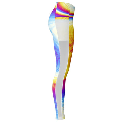 Pink Yellow Hues Abstract Summer Waves Psychedelic Beach Light Summer Ocean Cool Mesh Pocket Leggings - kayzers