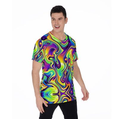 Liquid Waves Swirls Print Men's O-Neck T-Shirt