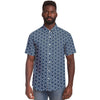 Blue Floral Geometric Pattern Men's Short Sleeve Button Down Shirt - kayzers