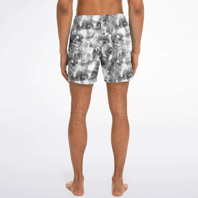 Black Grey Abstract Galaxy Marble Texture Print Swim Trunks, Swim Shorts, Surfing Shorts - kayzers