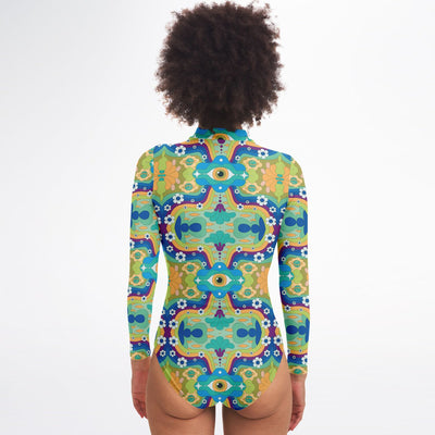 Psychedelic Floral Bodysuit Long Sleeve - AOP - kayzers