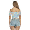 Ombre Iridescence Holographic Abstract Holographic Bubble Gum Print Women's Off-Shoulder Blouse