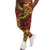 Floral Wooden Tiki Mask Unisex Joggers, Tribal Mask Pattern UnisexJoggers