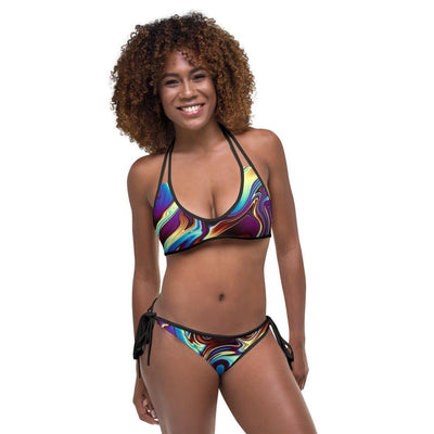 Abstract Colorful Liquid Paint Psychedelic Waves Trippy Lsd Dmt Edm Festival Beach Reversible Bikini Set, Two Piece Reversible Bikini Set - kayzers