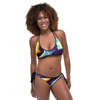 Abstract Marble Print Reversible Bikini Set, Colorful Abstract Psychedelic Beach Print Two Piece Reversible Bikini Set - kayzers