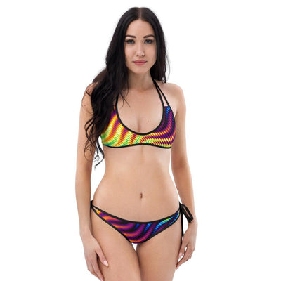 Colorful Abstract Waves Psychedelic Dmt Lsd Trippy Edm Festival Reversible Bikini Set, Two Piece Reversible Bikini Set - kayzers