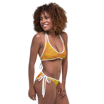 Honey Golden Liquid Paint Swirls Psychedelic Waves Reversible Bikini Set, Two Piece Reversible Bikini Set - kayzers