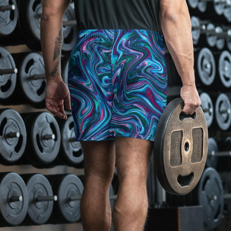 Blue Green Liquid Magma Plasma Psychedelic Swirls Trippy Print Men's Athletic Long Shorts - kayzers