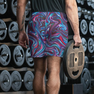Red Blue Liquid Magma Plasma Psychedelic Swirls Trippy Print Men's Athletic Long Shorts - kayzers