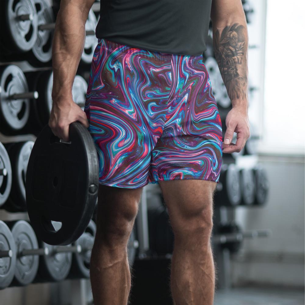 Red Blue Liquid Magma Plasma Psychedelic Swirls Trippy Print Men's Athletic Long Shorts - kayzers