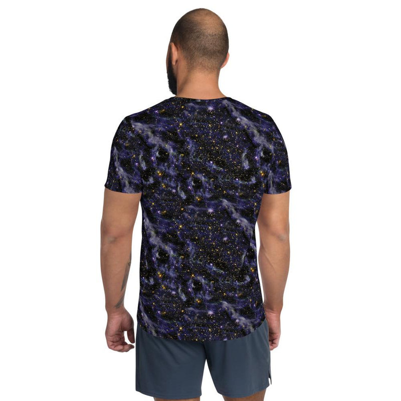 Blue Blaze Galaxy Space Clouds Stars Print Men's Athletic T-shirt - kayzers