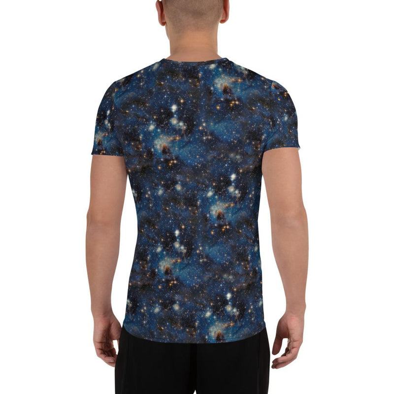 Blue Black Starry Galaxy Space Print Men's Athletic T-shirt - kayzers