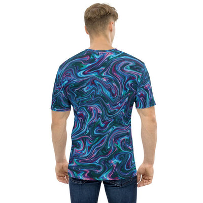 Blue Liquid Magma Plasma Psychedelic Swirls Trippy Men's T-shirt - kayzers