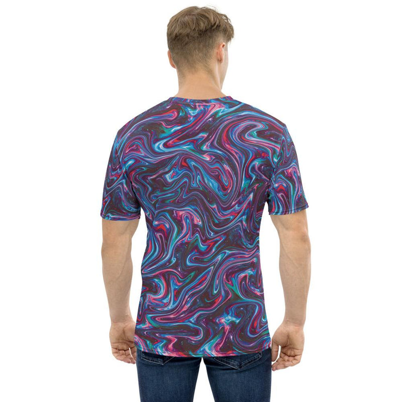Red Blue  Liquid Magma Plasma Psychedelic Swirls Trippy Print Men's T-shirt - kayzers
