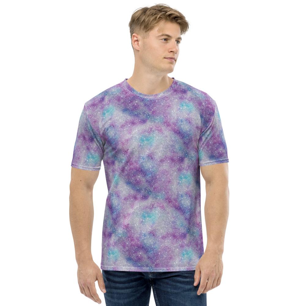 White Blue Purple Glittery Glitter Galactic Galaxy Mess Abstract Men's T-shirt - kayzers