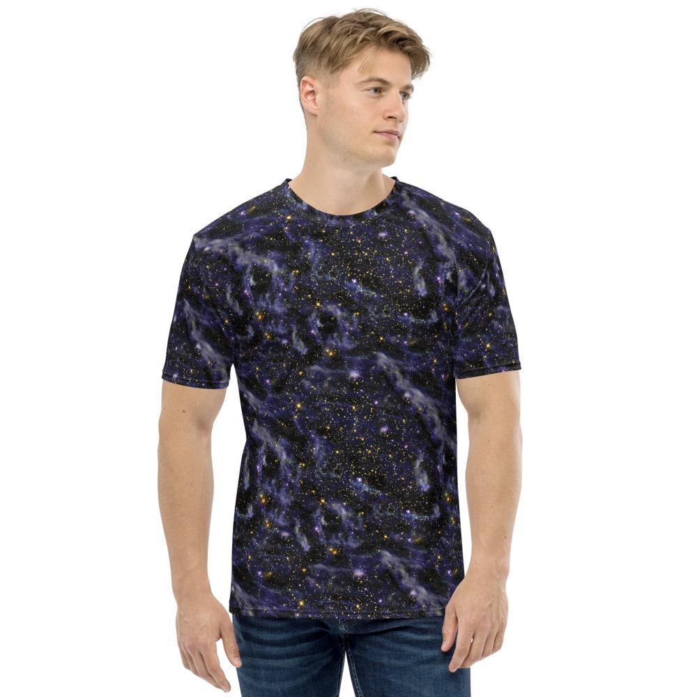 Blue Blaze Galaxy Space Clouds Stars Print Men's T-shirt - kayzers