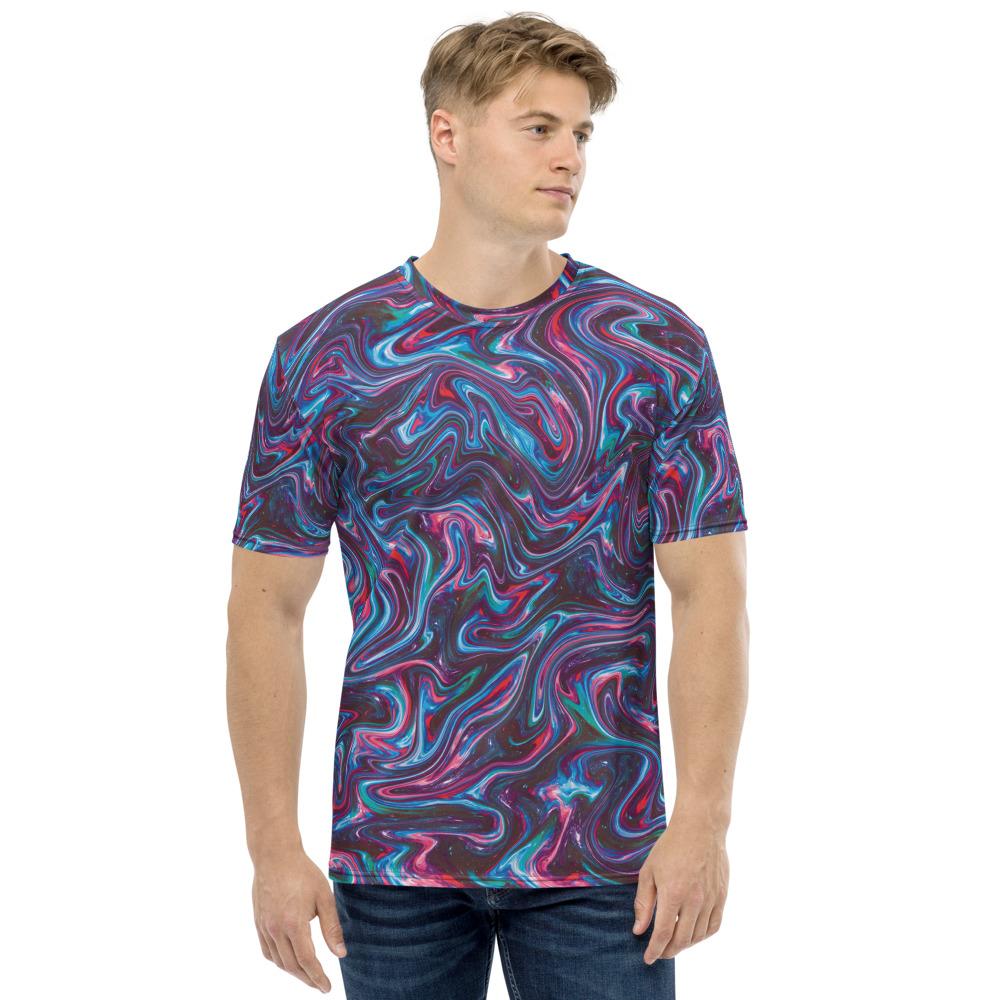 Red Blue  Liquid Magma Plasma Psychedelic Swirls Trippy Print Men's T-shirt - kayzers