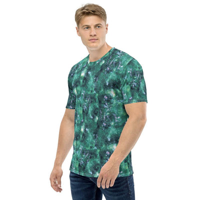 Faded Emerald Green Abstract Galaxy Space Marble Print Men's T-shirt - kayzers