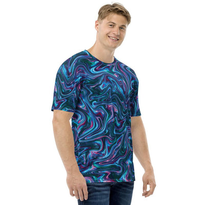 Blue Liquid Magma Plasma Psychedelic Swirls Trippy Men's T-shirt - kayzers