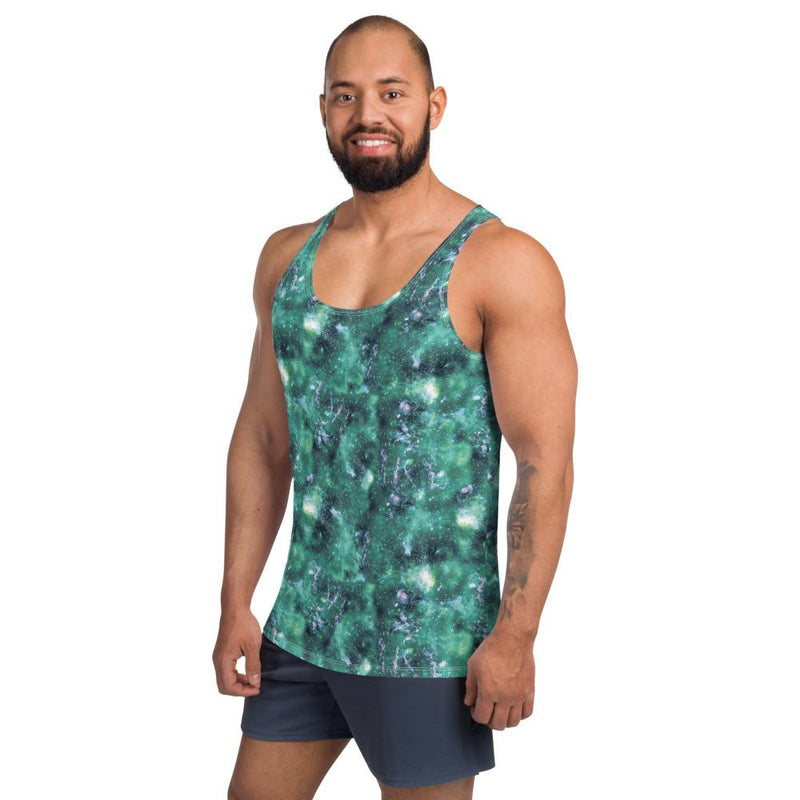 Faded Emerald Green Abstract Galaxy Alien Universe Marble Unisex Tank Top - kayzers