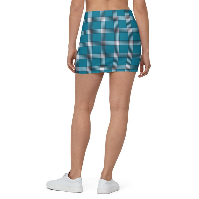 Teal Black Check Plaid Pattern Women's Mini Skirt - kayzers
