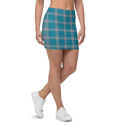 Teal Black Check Plaid Pattern Women's Mini Skirt - kayzers