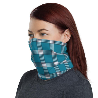 Teal and White Check Plaid Pattern Neck Gaiter - kayzers