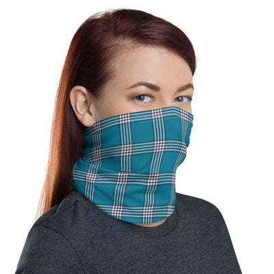 Teal and White Check Plaid Pattern Neck Gaiter - kayzers