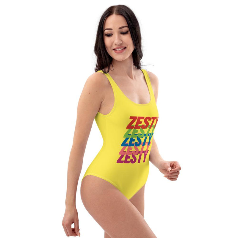 Lemony Yellow Zesty One-Piece Swimsuit, Yellow Zesty One Piece Swimsuit - kayzers