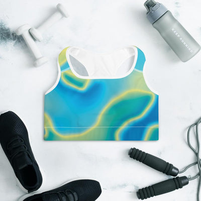 Blue Mint Green Abstract Holographic Iridescence Padded Sports Bra - kayzers