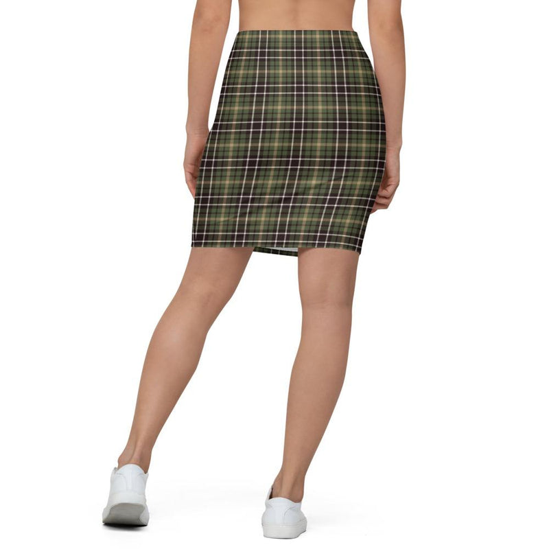 Dark Green Checks Plaid Pattern Women's Pencil Skirt - kayzers