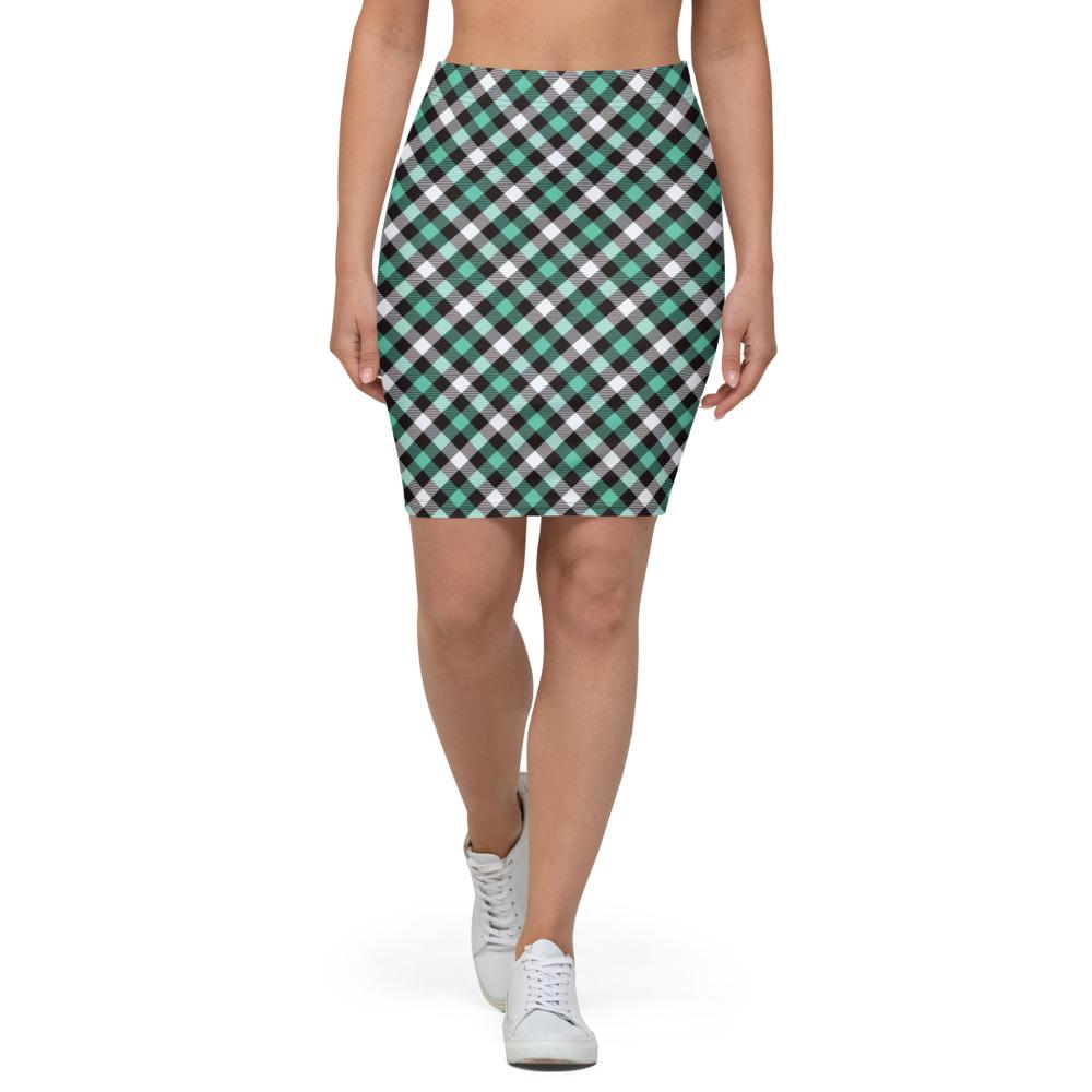 Jade Green Checks Plaid Pattern Pencil Skirt - kayzers