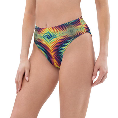 Sexy Psychedelic Waves Illusion Recycled high-waisted bikini bottom - kayzers