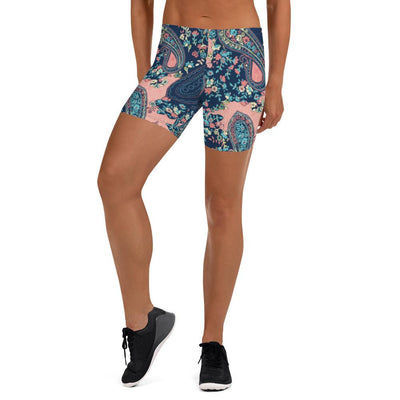 Pink Blue Floral Paisley Women's Shorts - kayzers