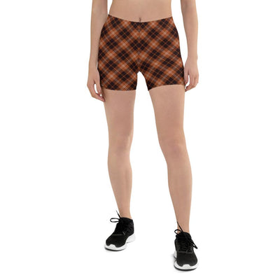 Black Brown Checks Plaid Pattern Women's Shorts - kayzers
